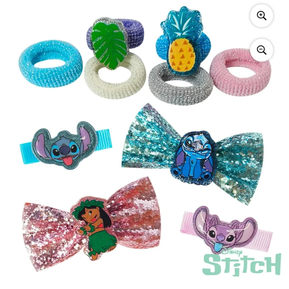 NEW Girls Disney Stitch Hair Accessories Set One Size Blue Pink